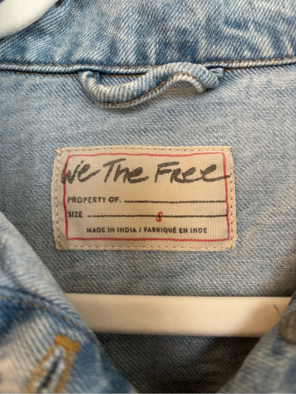 Free People Light Wash Denim Jacket with Pastel Fringe Panels - Picture 8 of 8
